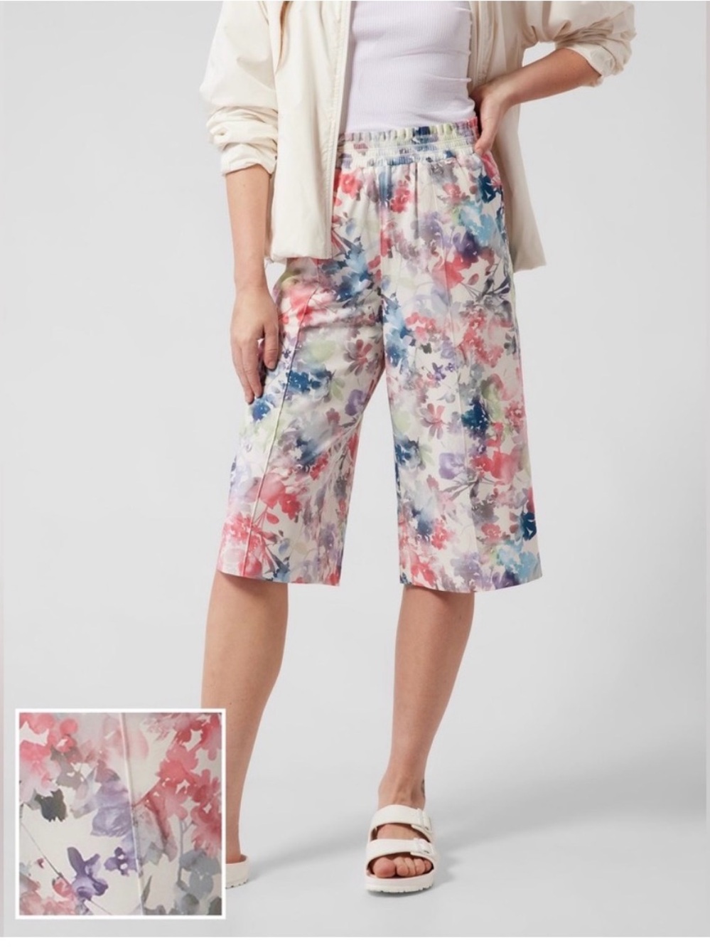 NWT Athleta Floral Print Savannah Bermuda Shorts - more like capris Size Large